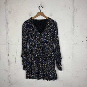 Zara Long Puff Sleeve Floral Tiered Mini Dress XS